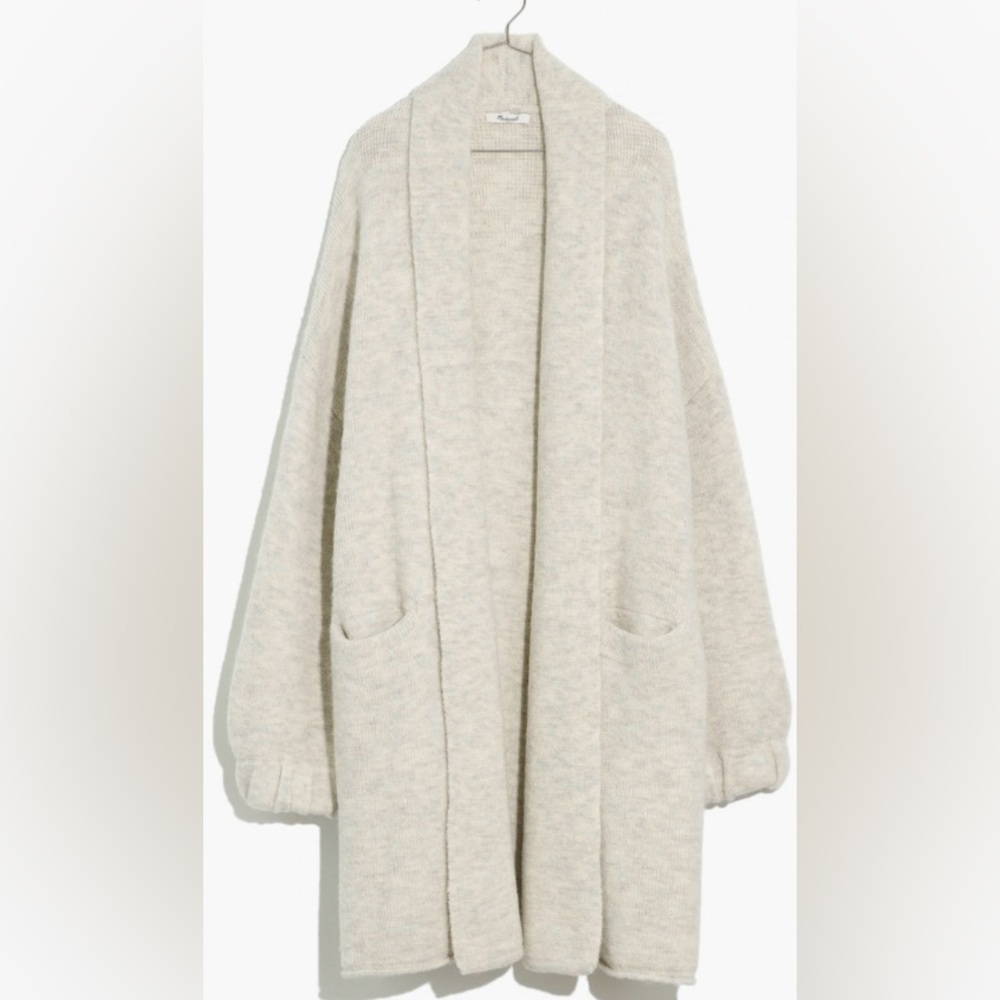 Madewell Plus Glenridge Shawl-Collar Sweater-Coat in grey/cream